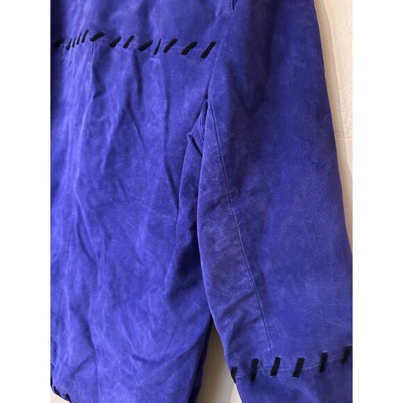 Vintage Audrey Jones Deep Royal Blue with Black Stitch Leather Suede Jacket - Picture 7 of 8